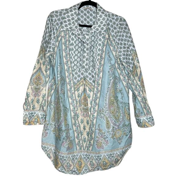 Soft Surroundings Tabitha Pintuck Floral Paisley Tunic Top Prairie Size Medium - Picture 2 of 7
